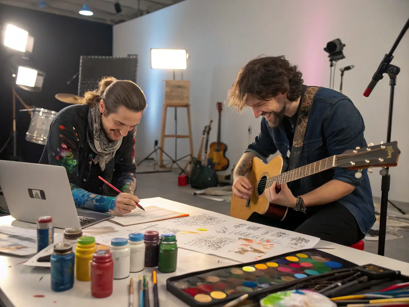 Artists working in a creative space, receiving support and resources from ADM to foster their artistic development and innovation.